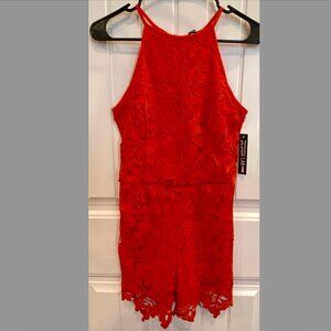 Lord & Taylor Design Lab NWT Romper with Lace Floral Overlay Orange Womens Sm